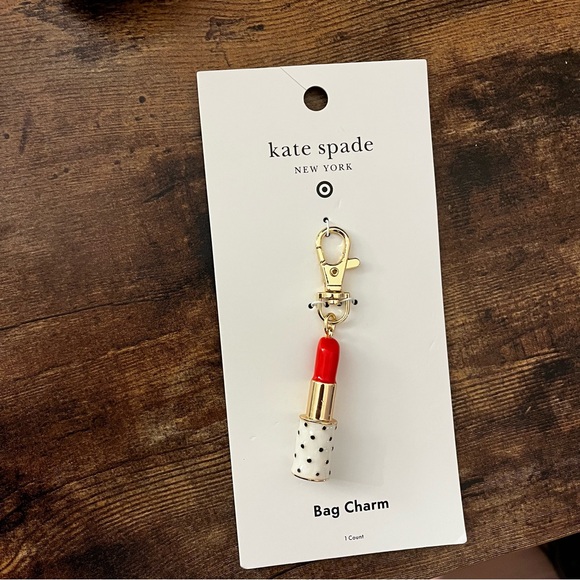 NWT! Lipstick Bag Charm Keychain - kate spade new york x Target Cream/Black/Red - Picture 4 of 5